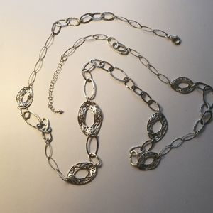 Opulenza Long Silver Filigree Links Necklace